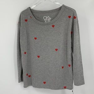 Chaser gray soft cozy sweatshirt shirt red heart top brushed fleece new medium M